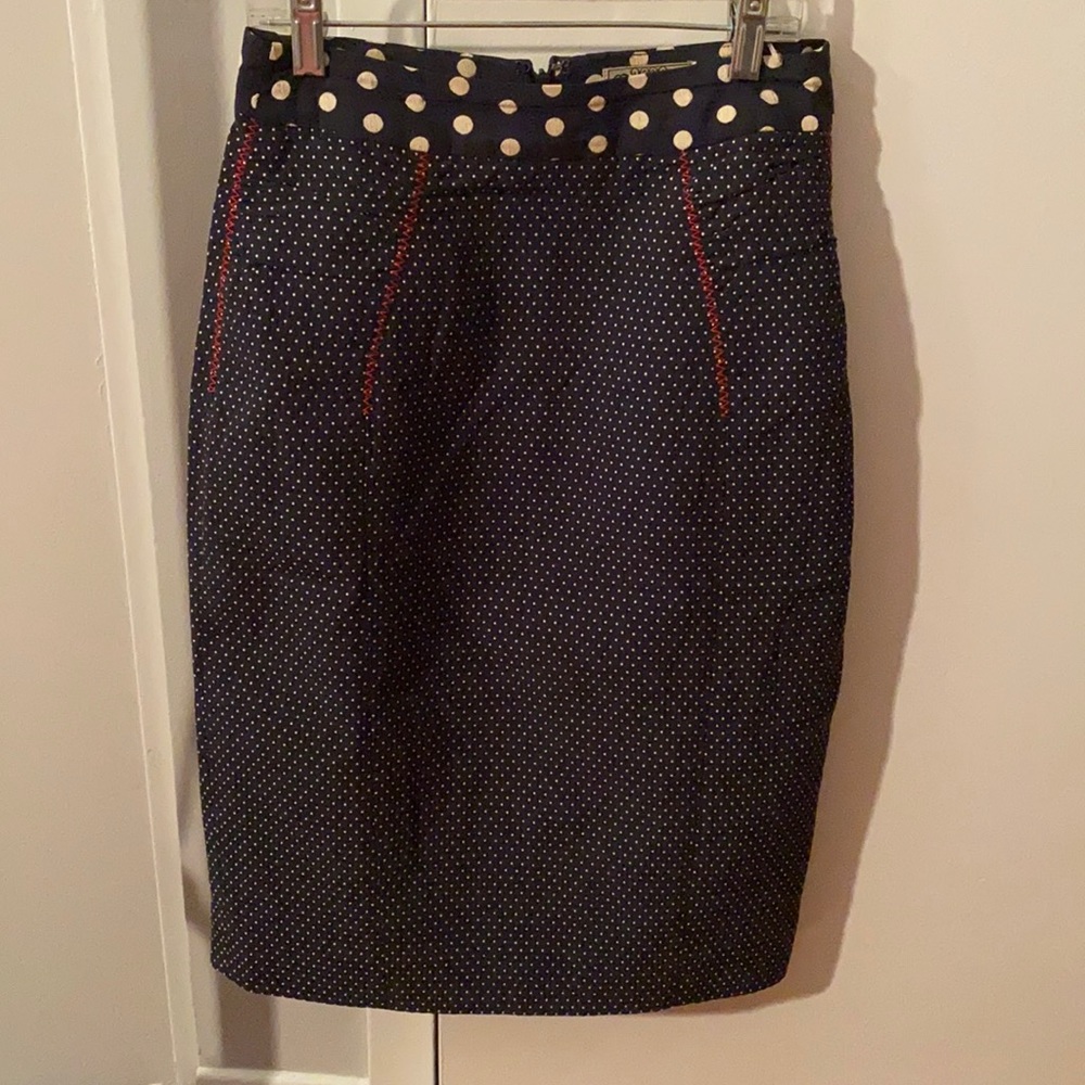 Anthropologie Baraschi pencil navy polka dot skirt